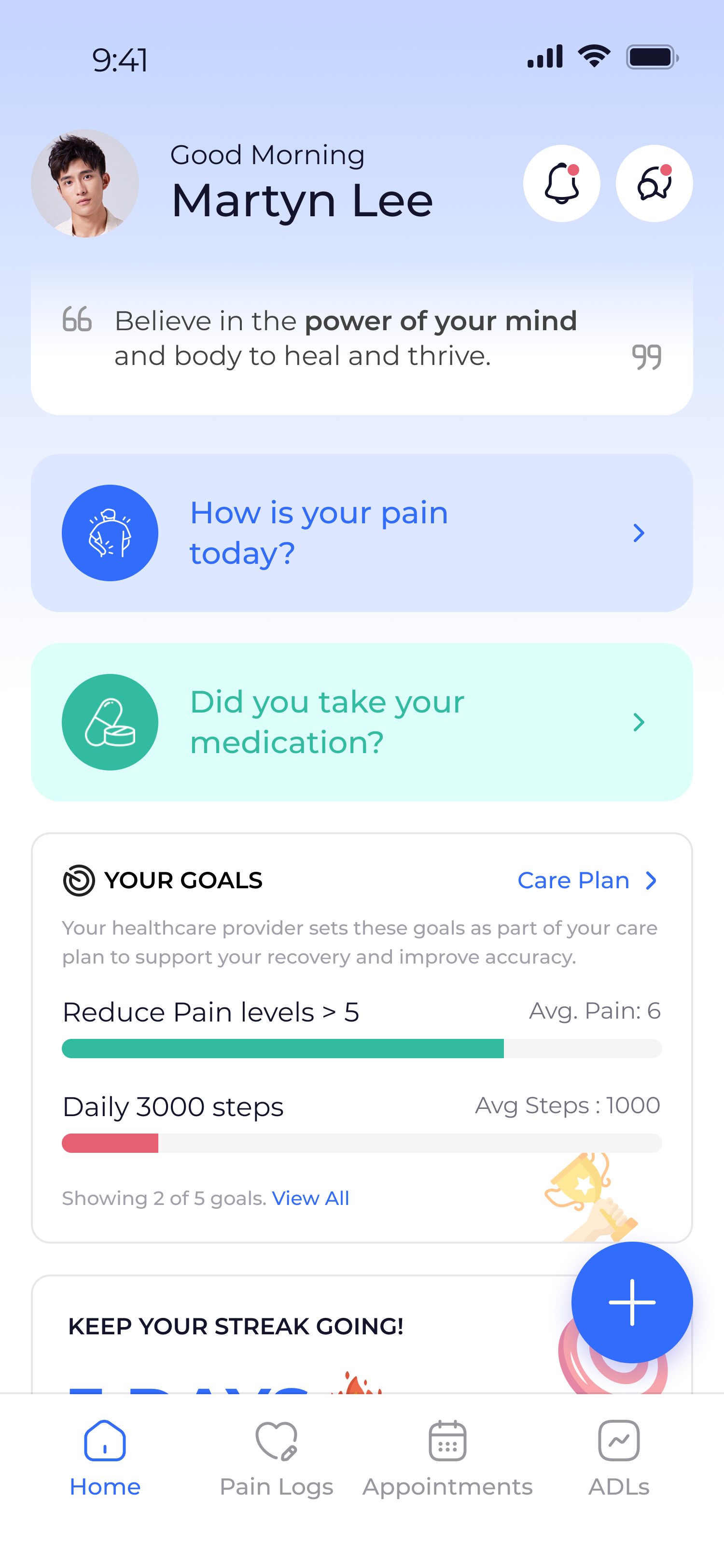 Mobile app — home screen